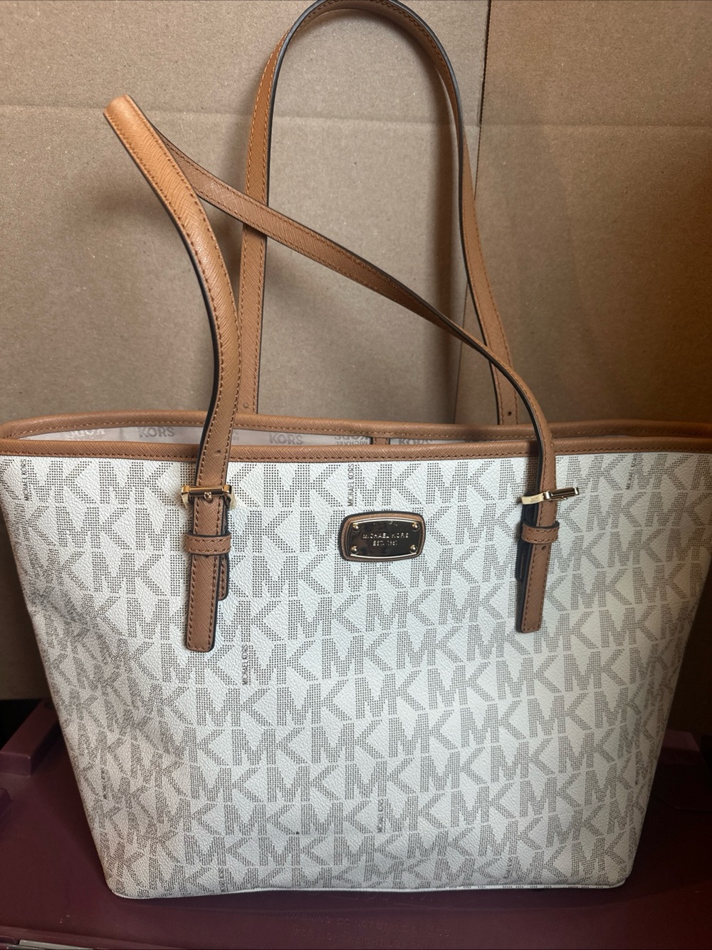 Michael Kors Beige and Tan Signature MK Tote